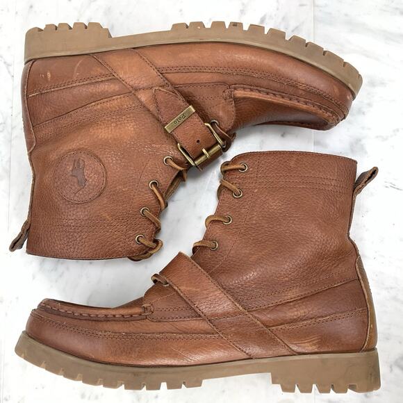 POLO RALPH LAUREN Country Ranger Boot 10.5 Brown Tumbled Leather Buckle EUC - Picture 3 of 11